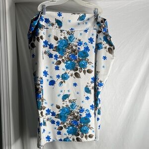 Floral Pencil Skirt with Blue Roses Hazel Blues 3xl
